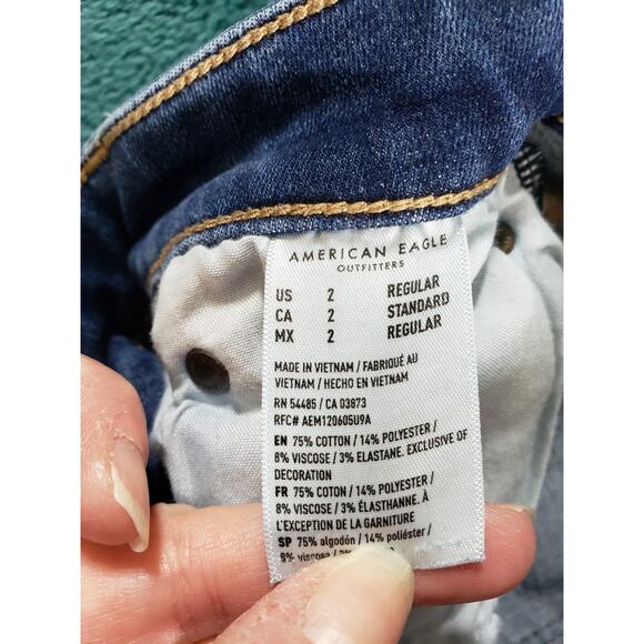 American Eagle Jeans Size 2 Womens Blue Stretch High Rise Boho Flared Wide Leg - Picture 5 of 14